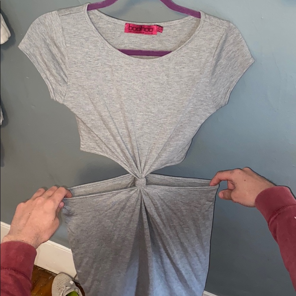 Gray body con dress with cutouts